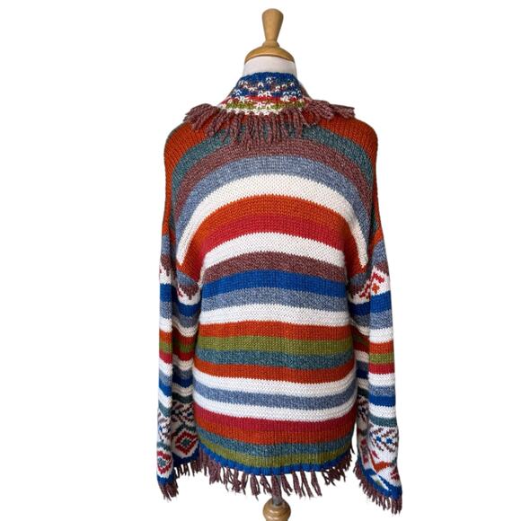 PERUVIAN CONNECTION High Plains Knit Jacket Aztec Print Fringe  M/L - Picture 3 of 9